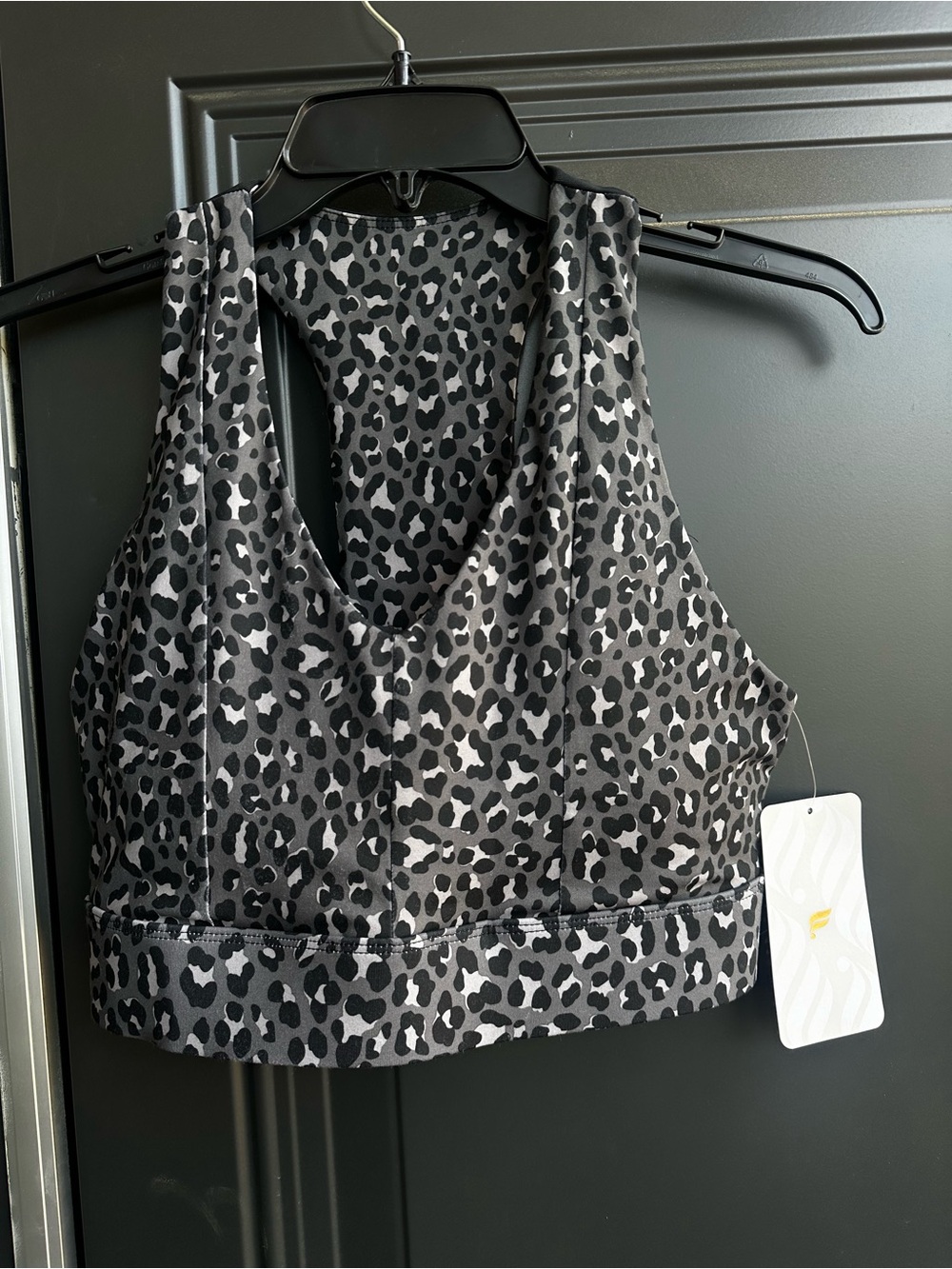 Fabletics Medium Black & Gray Leopard Longline Medium-Impact Sports Bra
